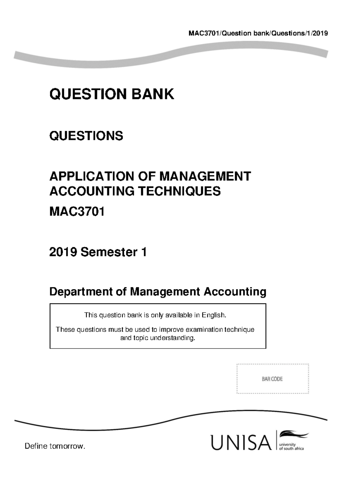 Management Accounting Exams: Q&A for 2019 Semester 1 (MAC) - Studocu