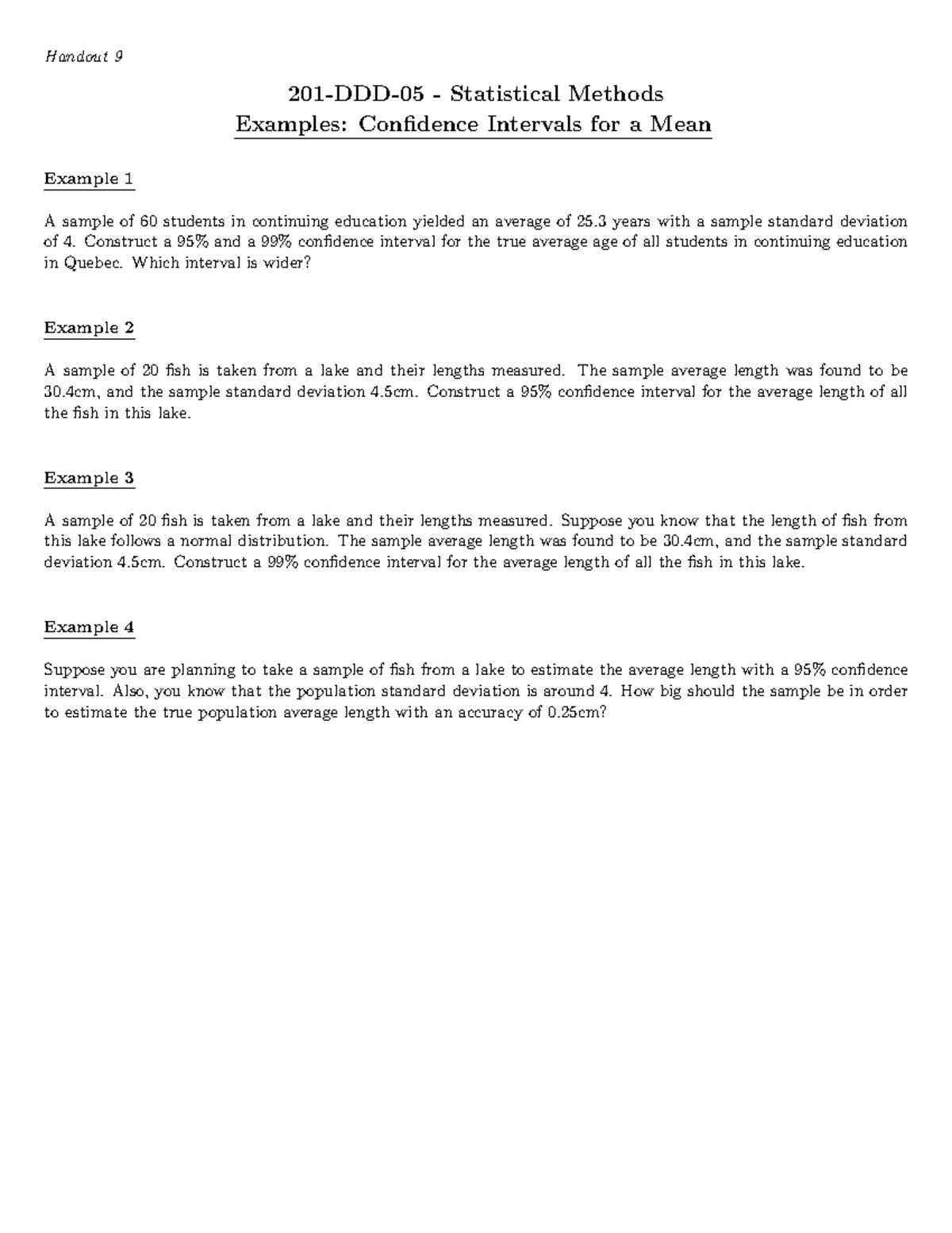 Statistical Methods Handout 09: Confidence Intervals Explained - Studocu