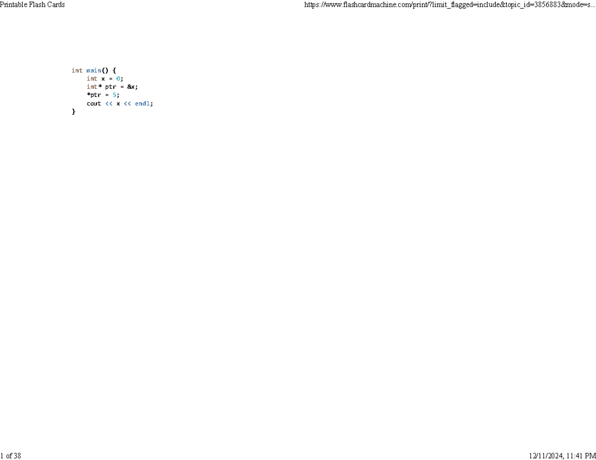 C++ Advanced Program Design: Pointers Summary Flash Cards - Studocu