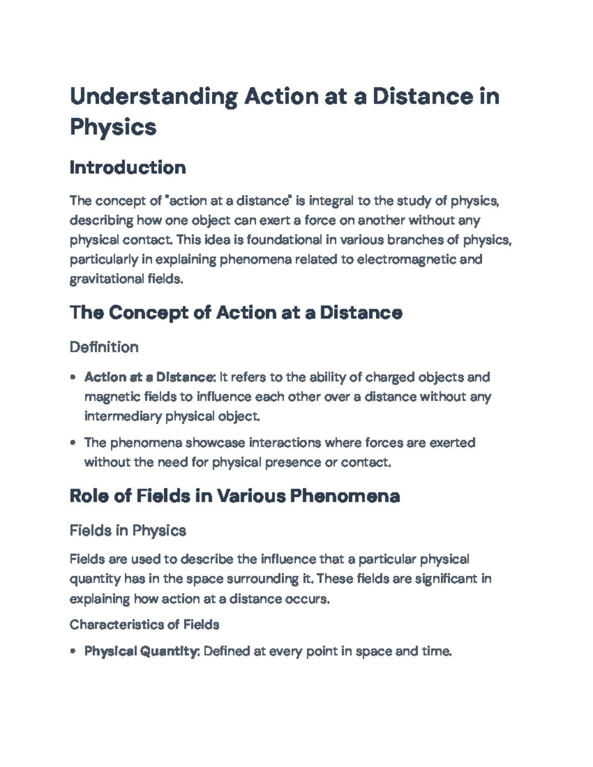 Understanding Action at a Distance: Electromagnetic & Gravitational ...