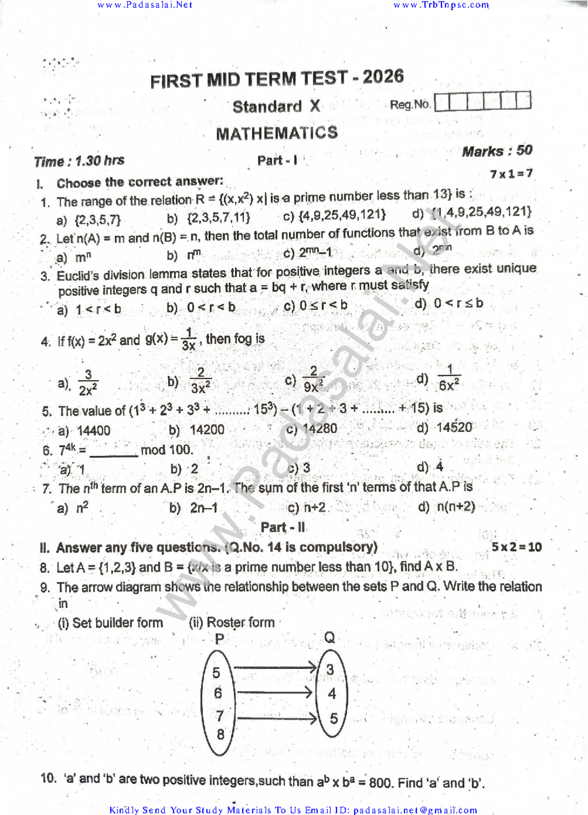 10th Maths EM - 1st Mid Term Test 2026 - Question Paper PDF - Studocu