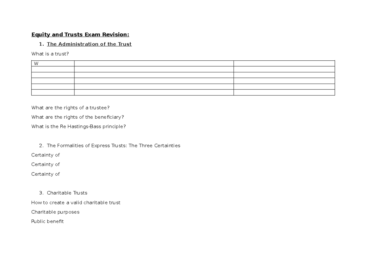 Equity and Trusts Exam Revision: Key Concepts and Principles - Studocu