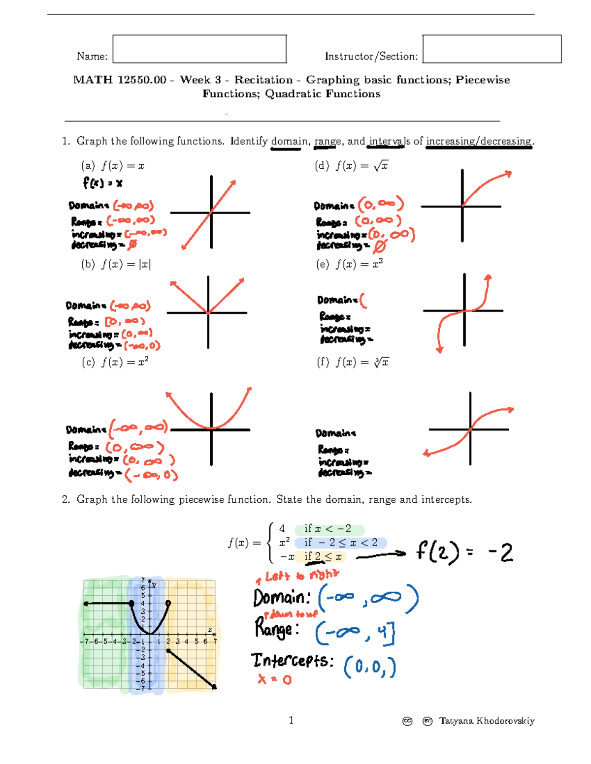 MATH 12550.00 Week 3 Recitation: Graphing Piecewise Quadratics - Studocu