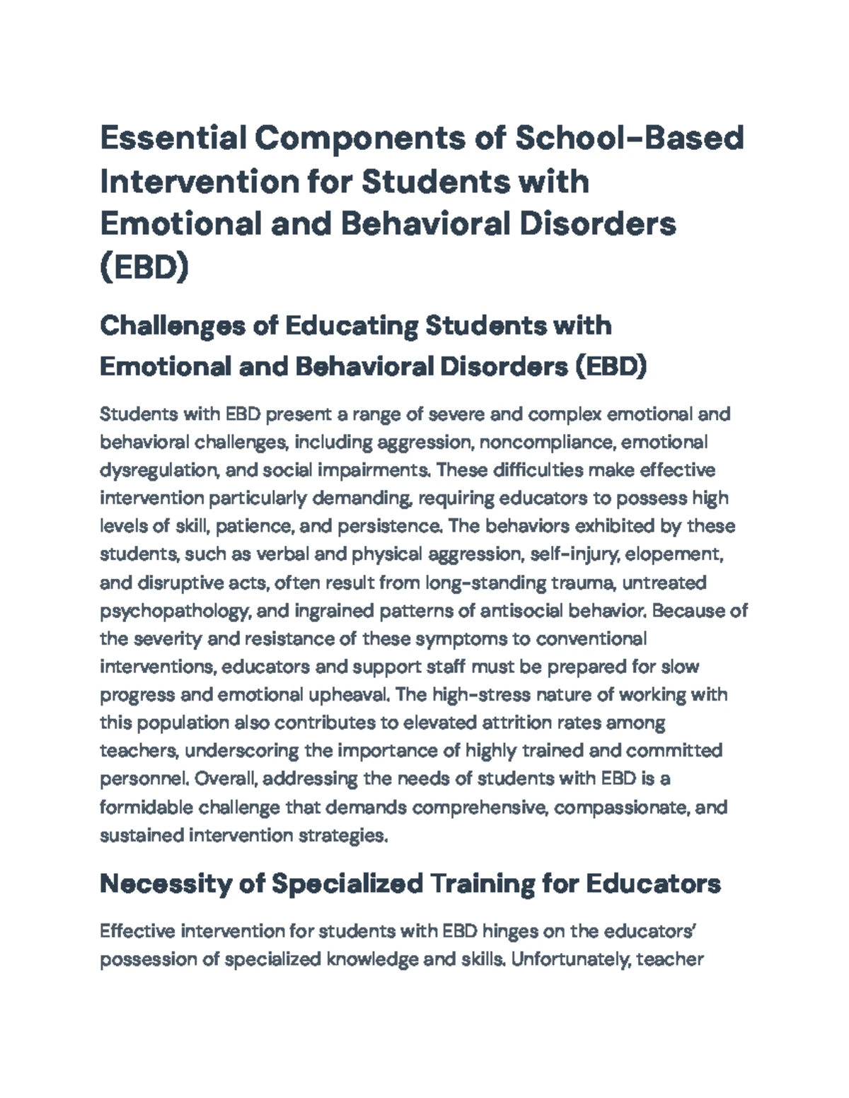 Essential Components of Interventions for EBD Students (EDU 2019) - Studocu