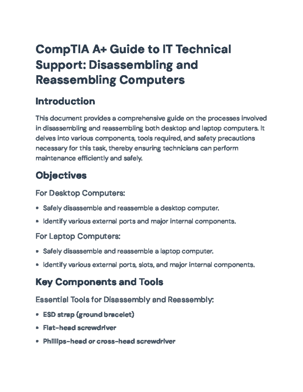 CompTIA A+ Guide: Disassembly & Reassembly of Desktop and Laptop ...