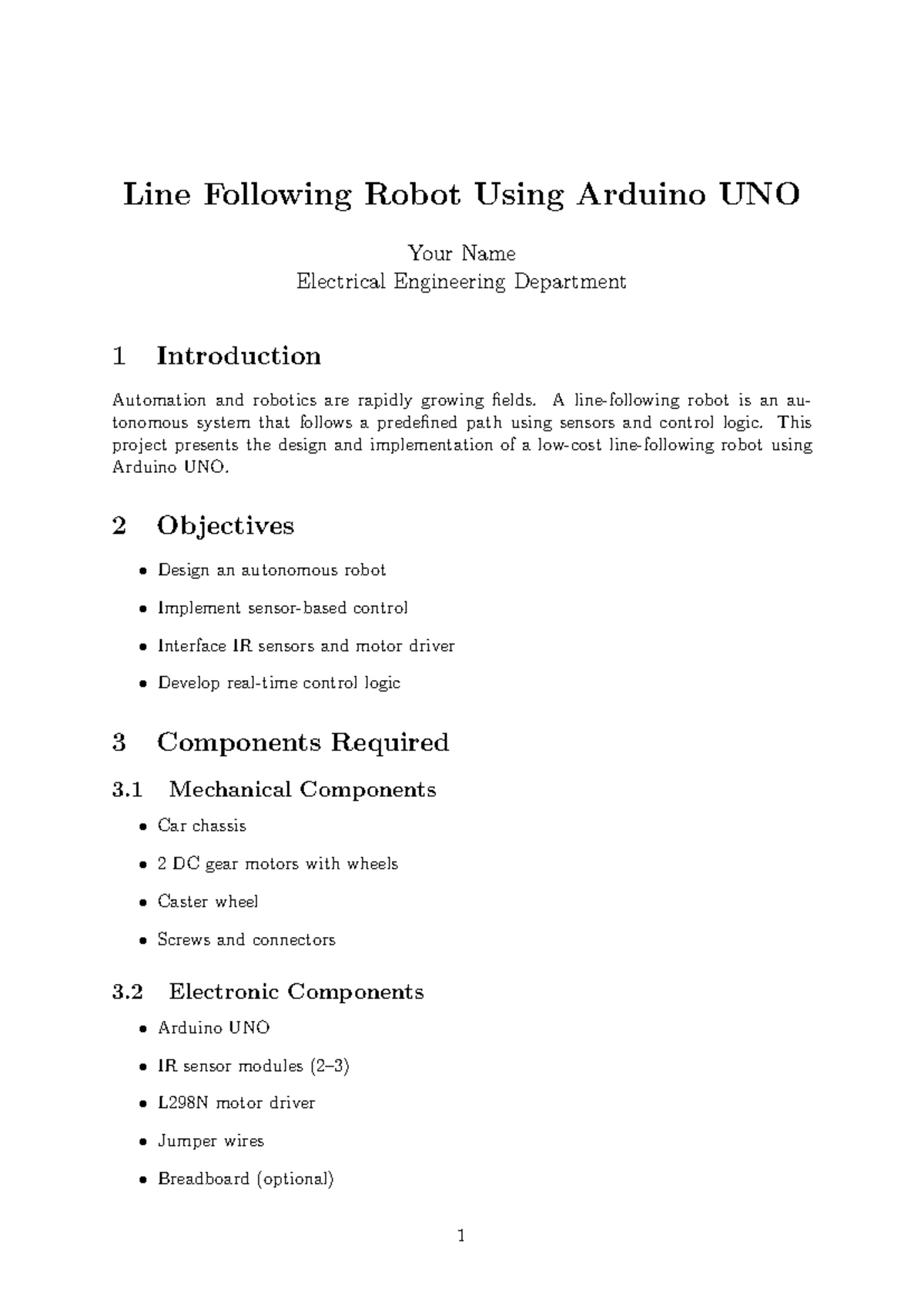 LFR Project Proposal: Line Following Robot Using Arduino UNO - Studocu