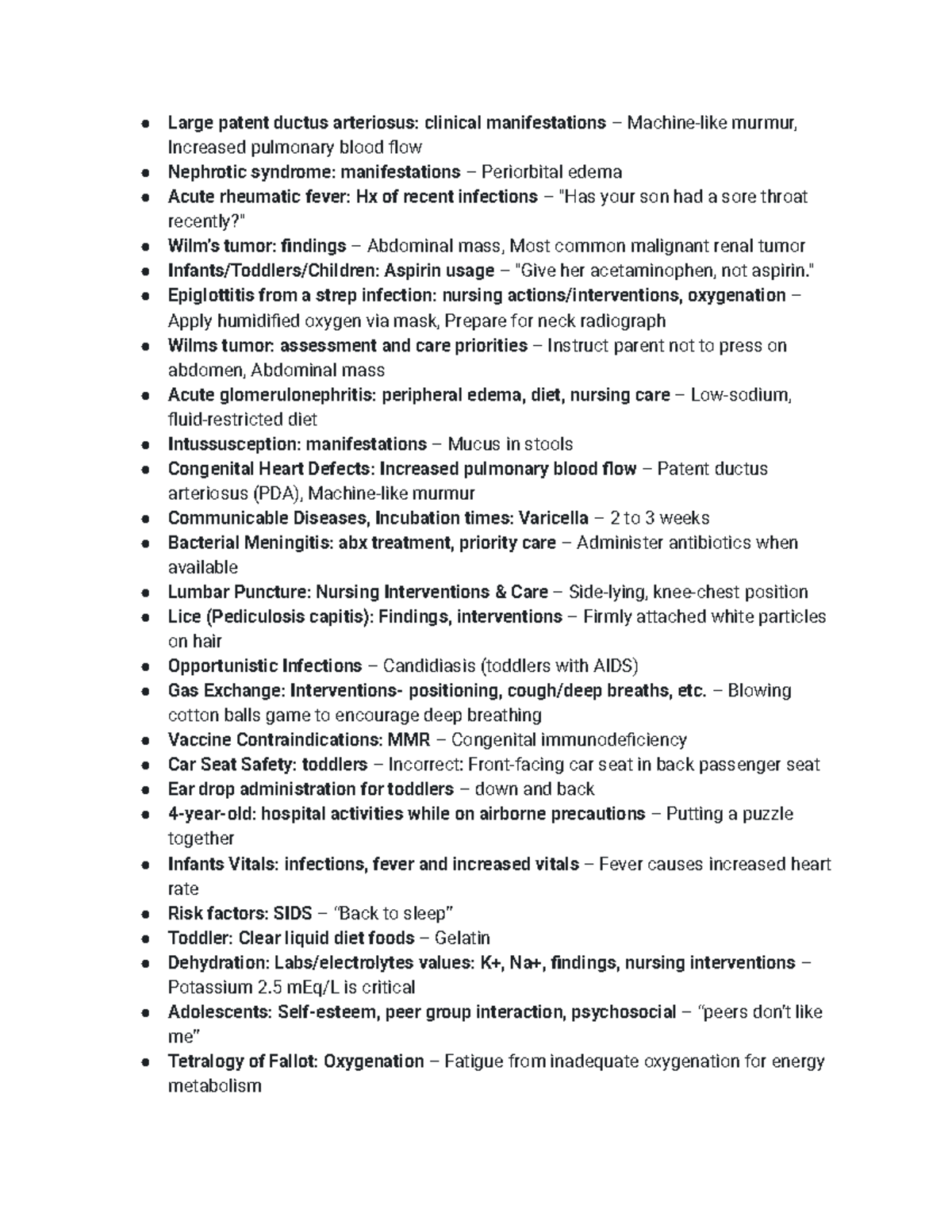 PEDs Final Exam Study Guide: Key Concepts and Nursing Care - Studocu