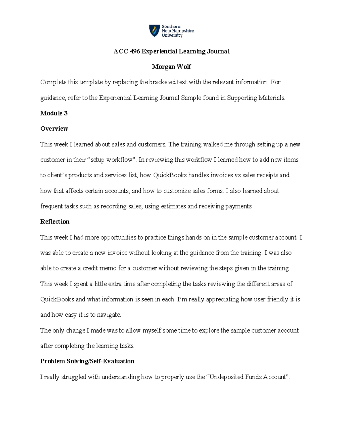 ACC 496 Experiential Learning Journal: Module 3 Insights and ...