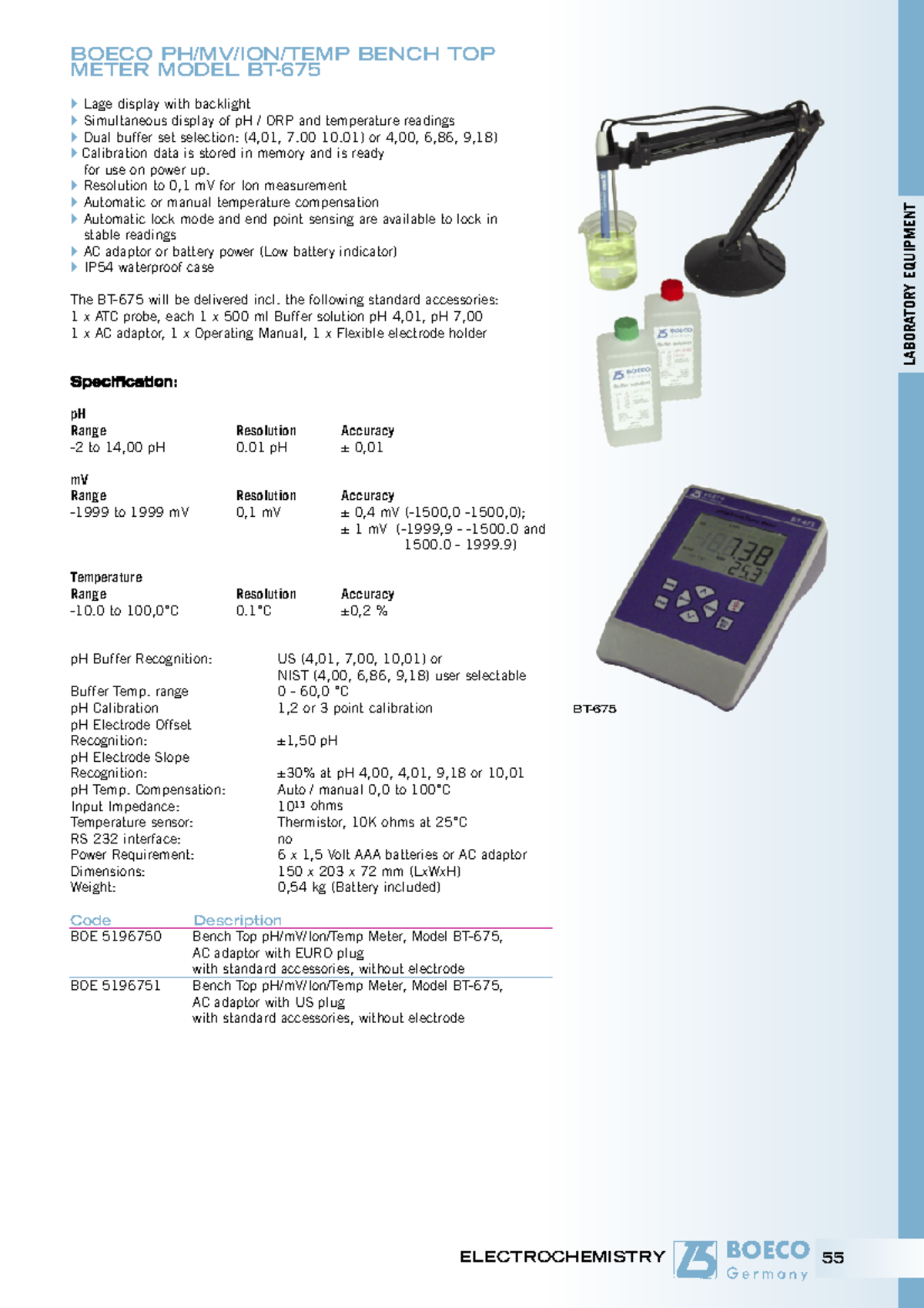 Boeco BT-675 Bench Top pH Meter Overview & Specifications - Studocu