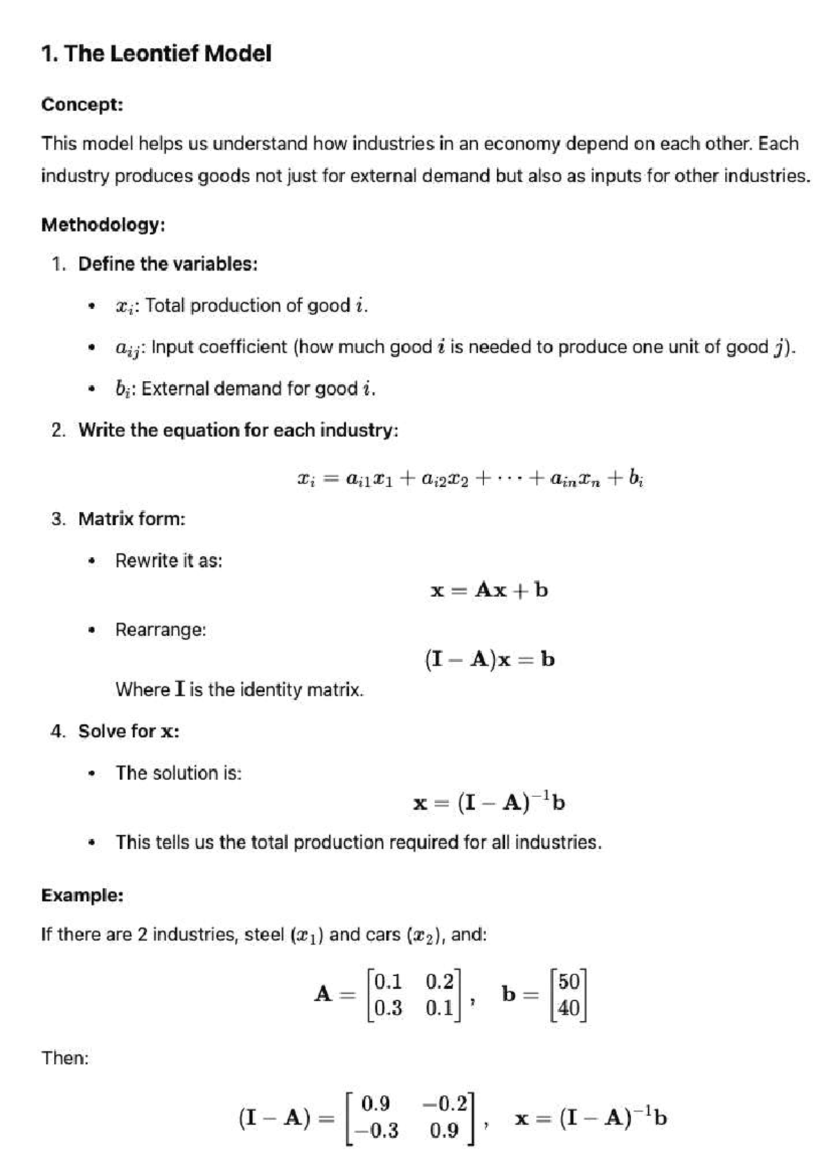 Summary of Key Concepts from Weeks 5-7: Leontief Model & More - Studeersnel