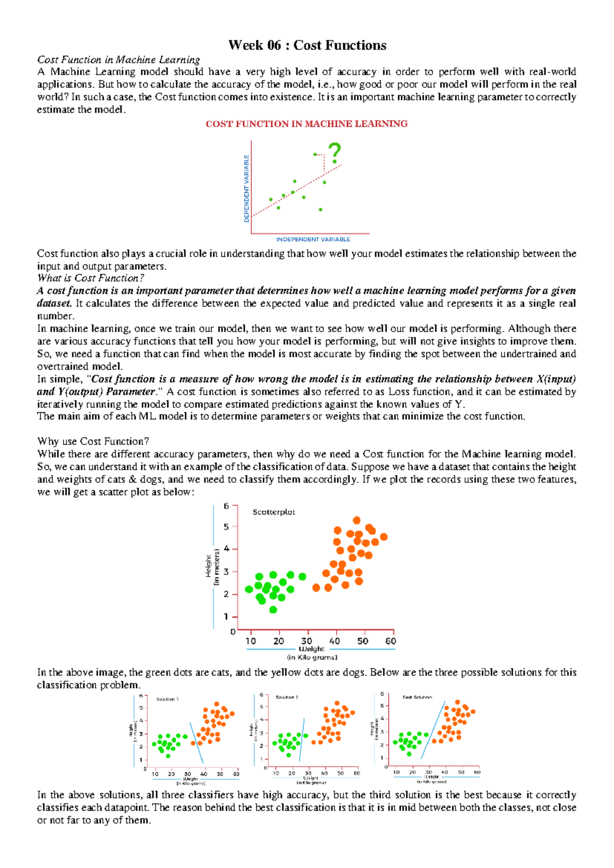 Week 06: Cost Functions in Machine Learning (ML) - Studocu
