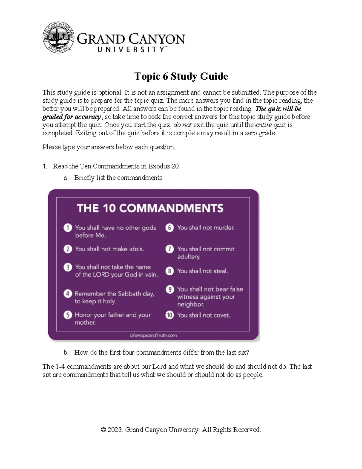 T6- Study Guide - Topic 6 Study Guide This study guide is optional. It ...