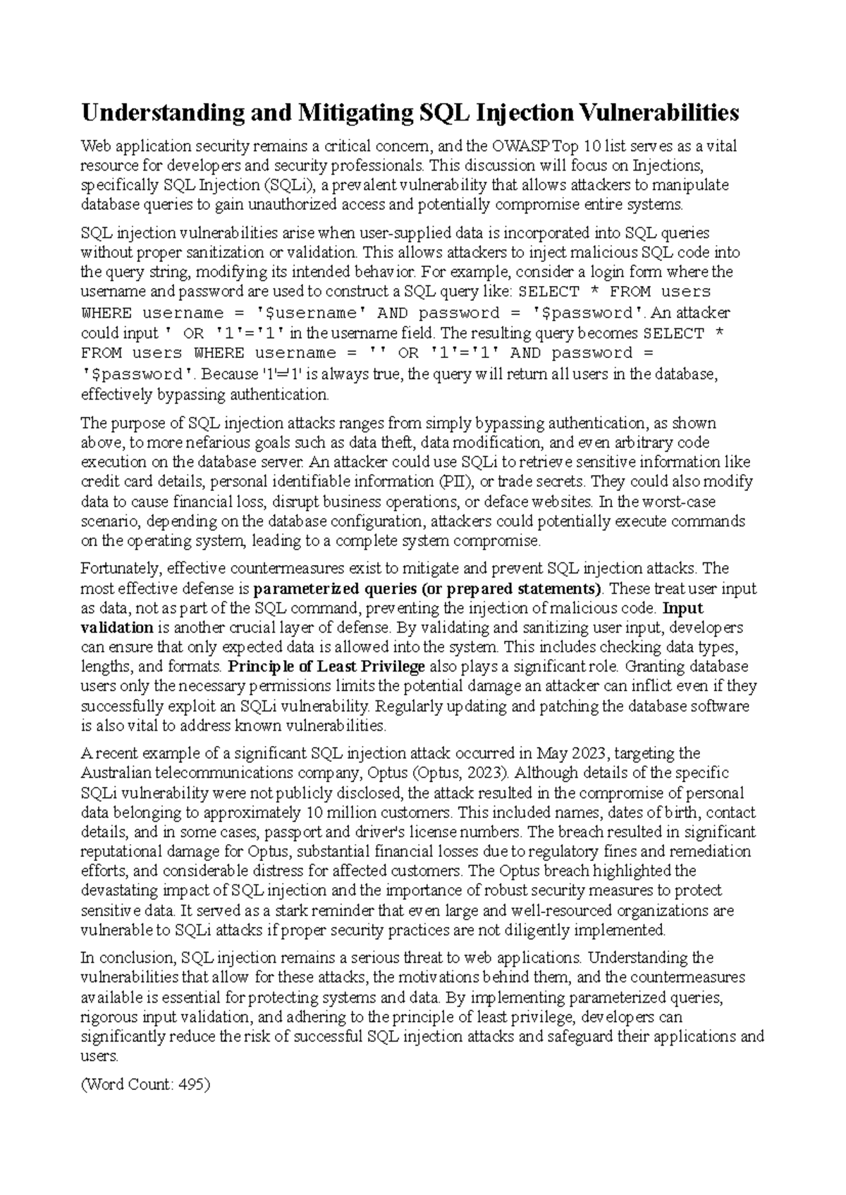 CS 3340 Discussion Forum: Mitigating SQL Injection Vulnerabilities ...