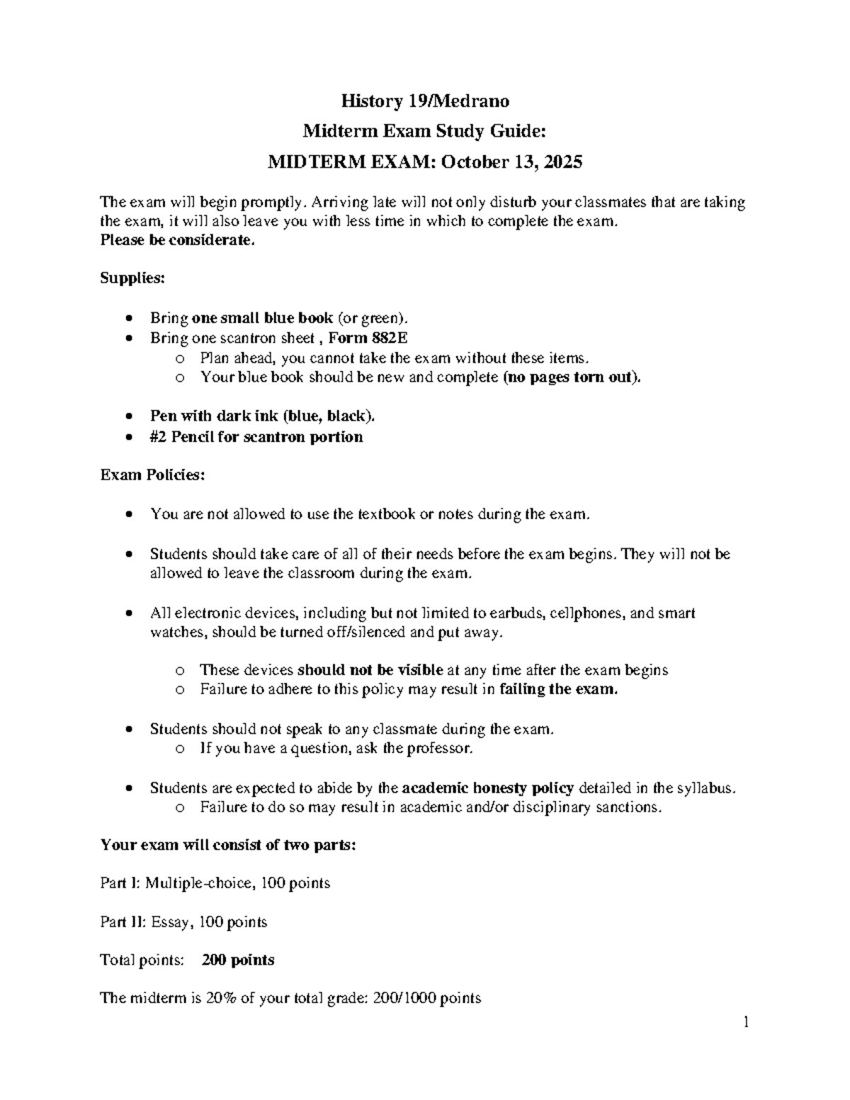 Midterm Exam Study Guide for History 19 (Medrano) - Oct 2025 - Studocu