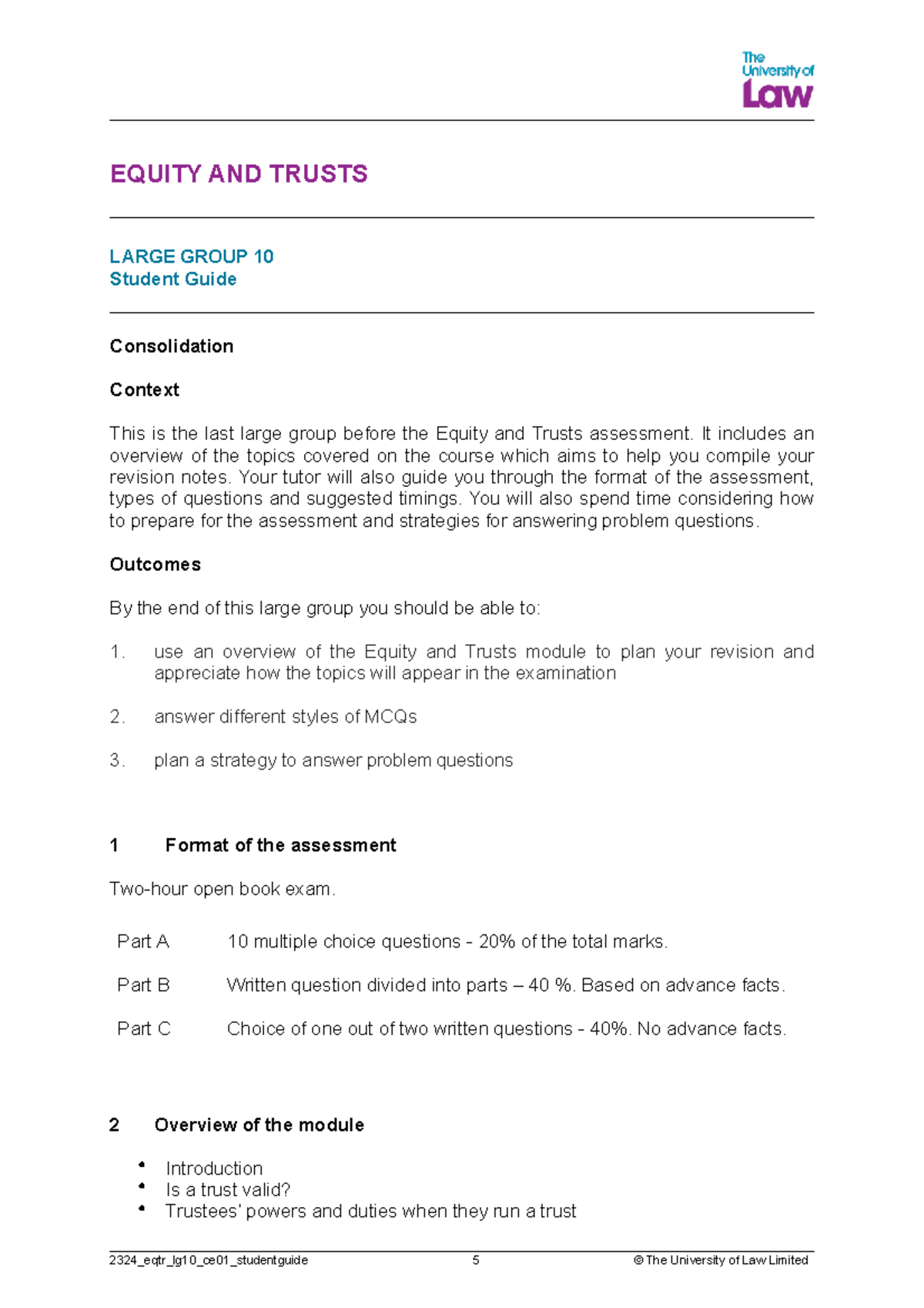 Equity and Trusts Large Group Session 10 - Revision and Exam Prep Guide ...