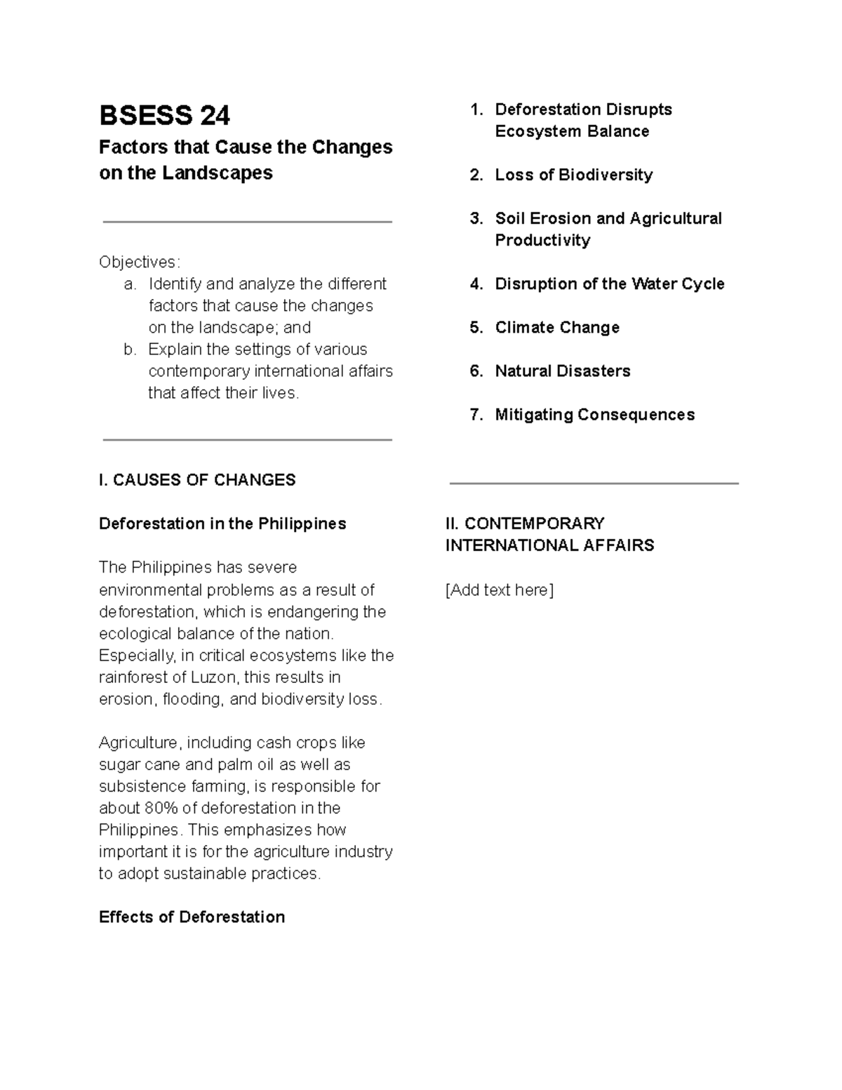 BSESS 24 - Factors Impacting Landscape Changes and Deforestation ...