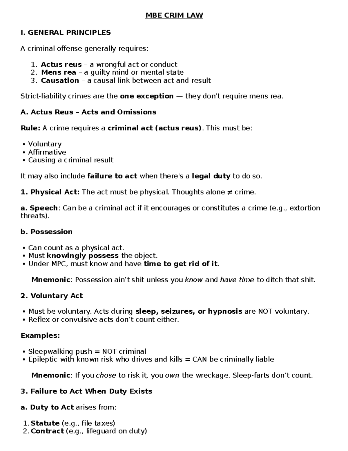 MBE CRIM LAW I: General Principles and Key Concepts Outline - Studocu