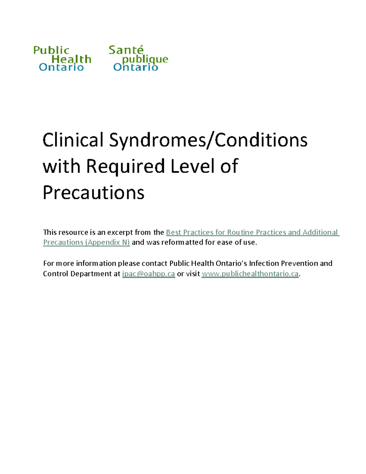 Best Practices for Routine Practices and Additional Precautions ...