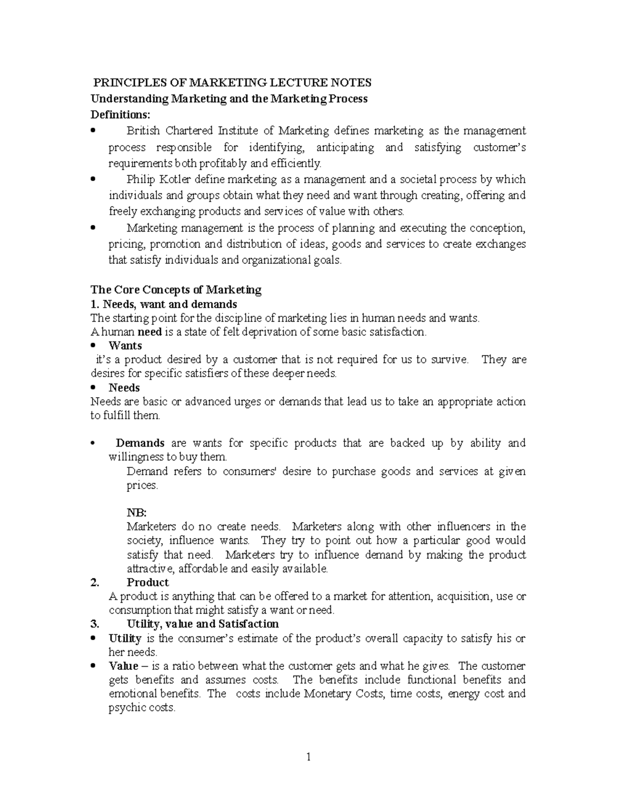 Principles of Marketing Lecture Notes - BBA 201 Insights - Studocu