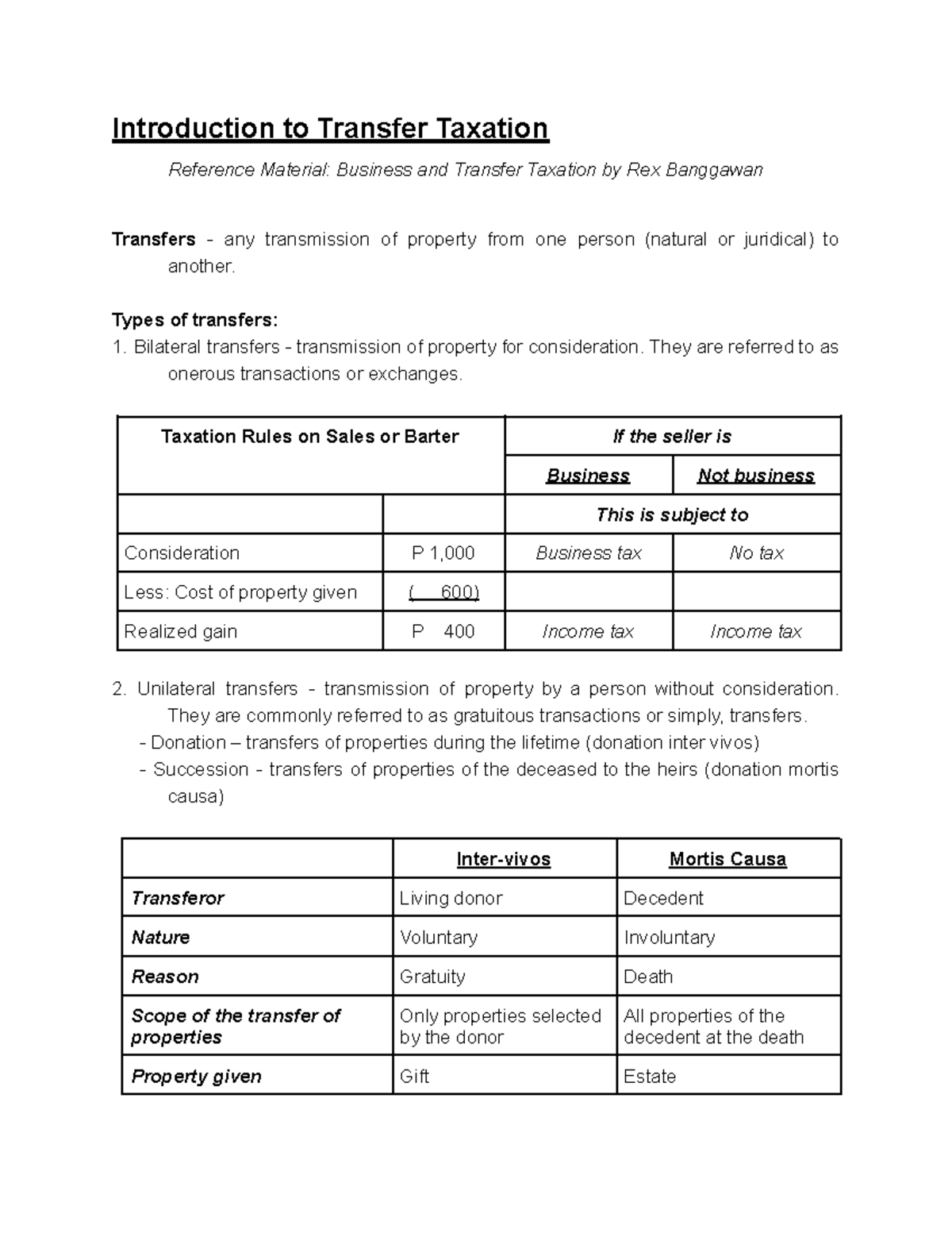 Introduction to Transfer Taxation: Concepts and Principles - Studocu