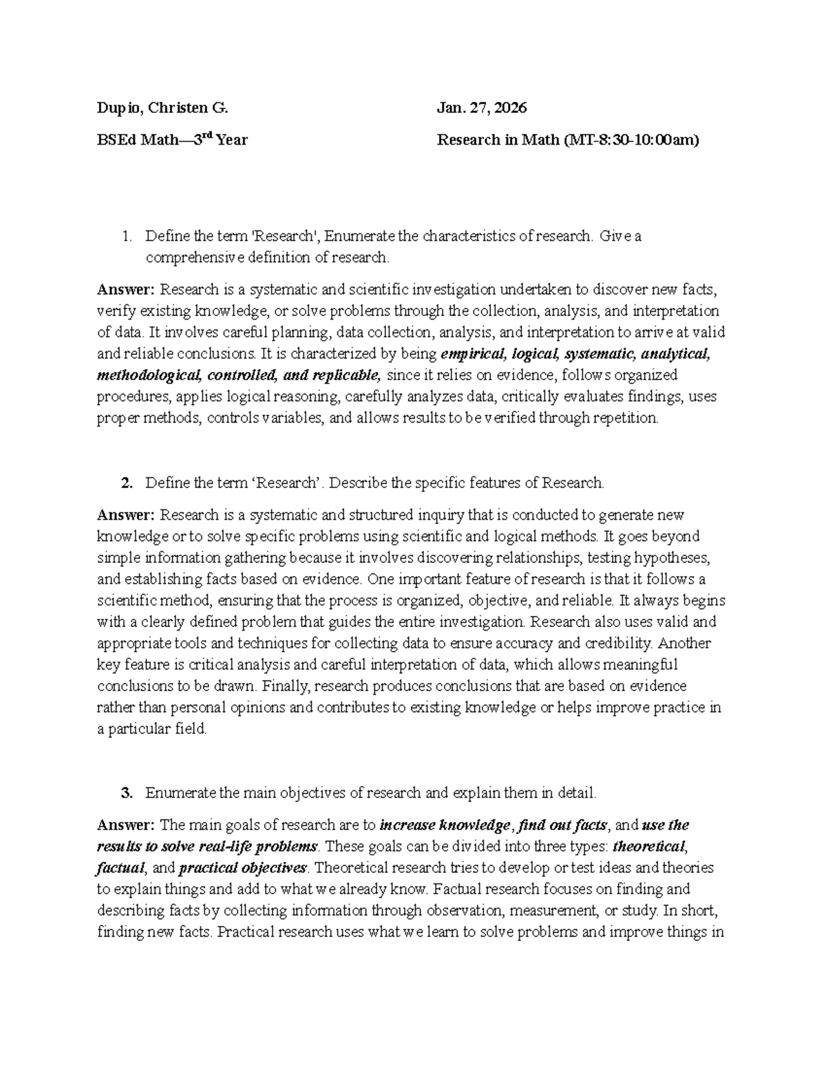 Research in Math: Characteristics, Objectives, and Classifications ...