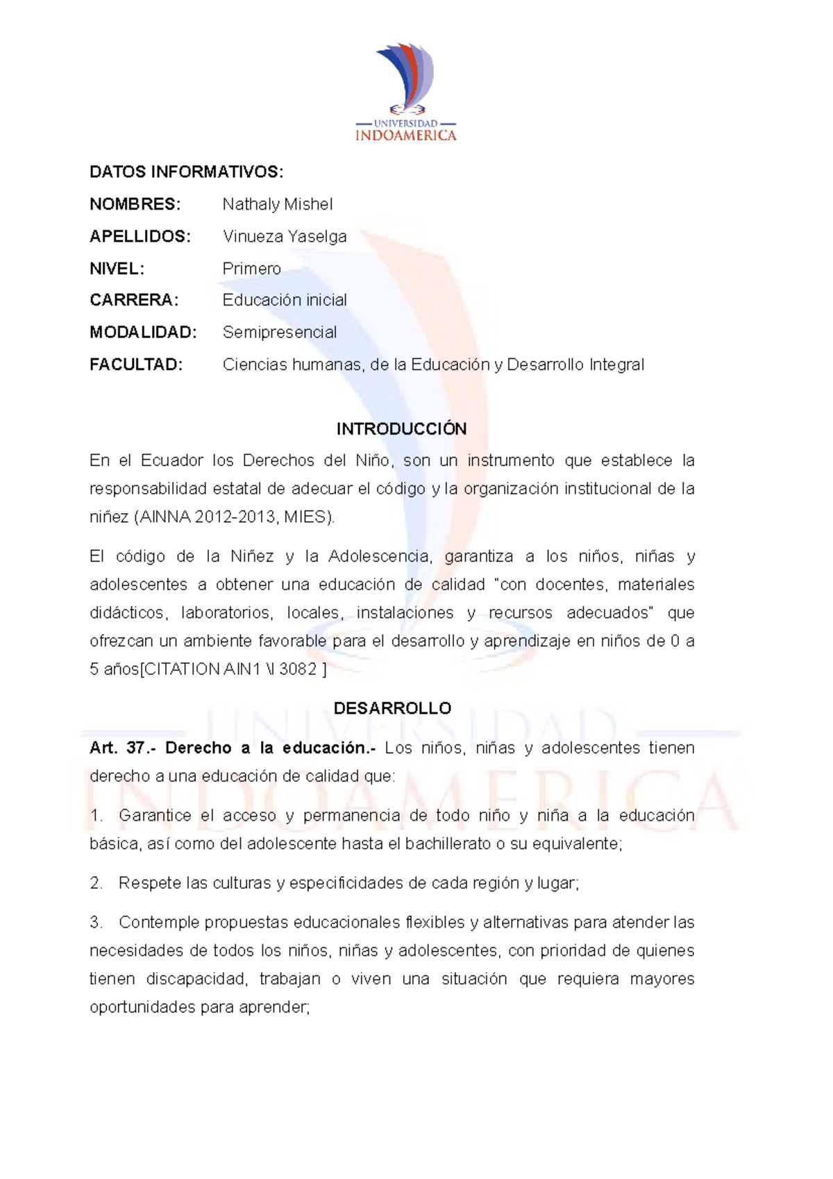Resumen del Código de la Niñez y Adolescencia en Ecuador - Studocu