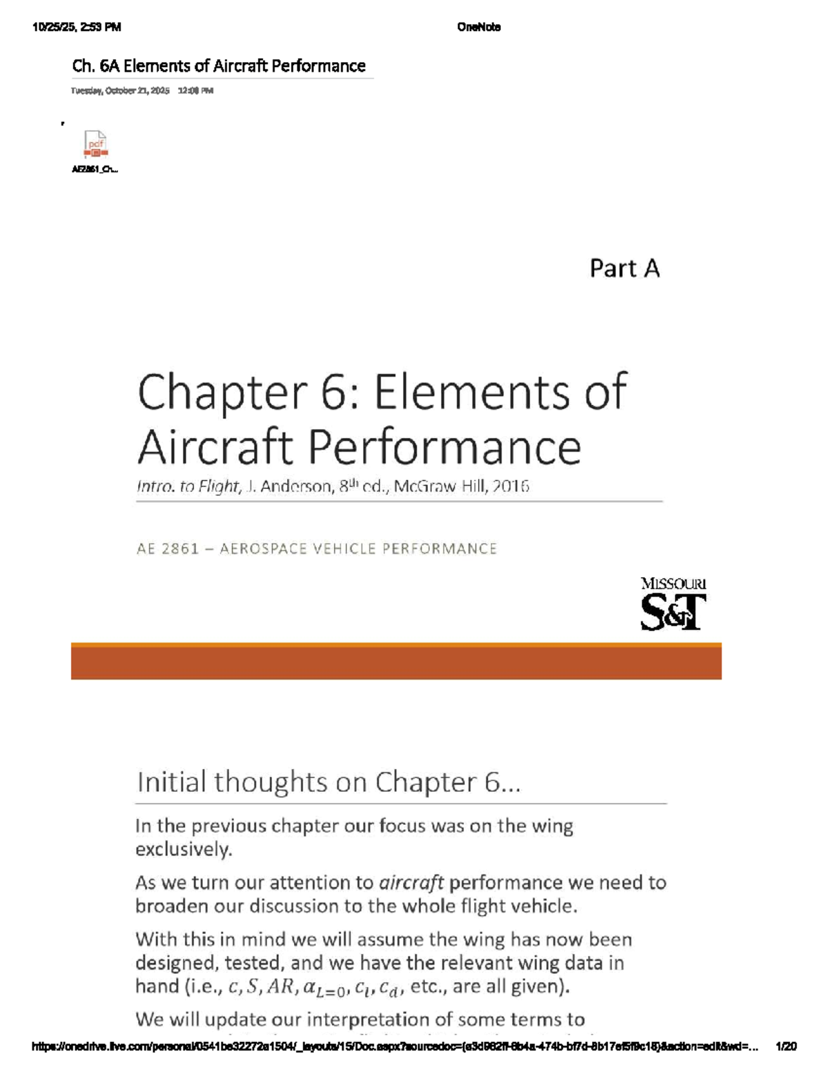 AE2861 Ch. 6A: Elements of Aircraft Performance - Exam 2 Notes - Studocu
