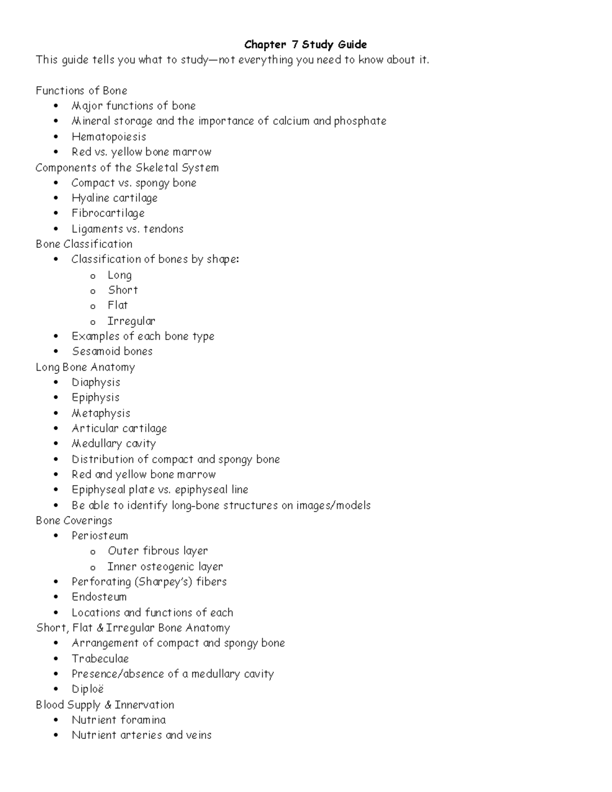Chapter 7 Study Guide: Functions and Anatomy of Bone - Studocu