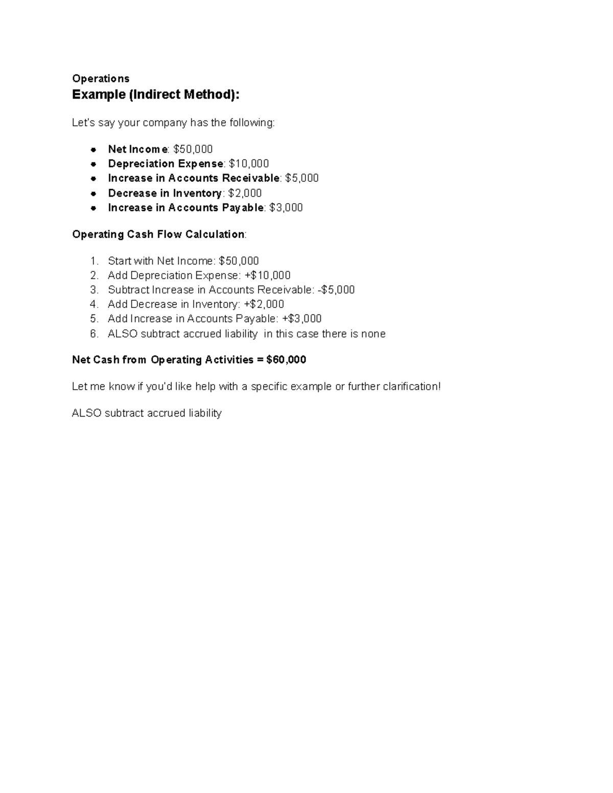 Accounting week 2 class 3 notes - Operations Example (Indirect Method ...