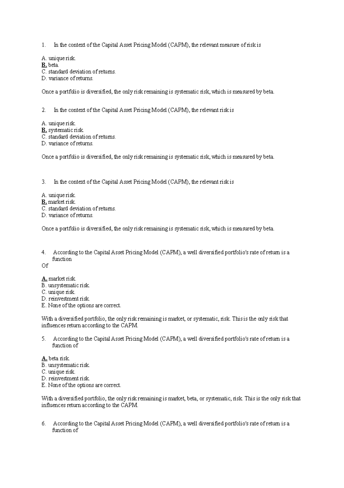 CAPM Exam Questions & Answers: Key Concepts and Analysis - Studocu