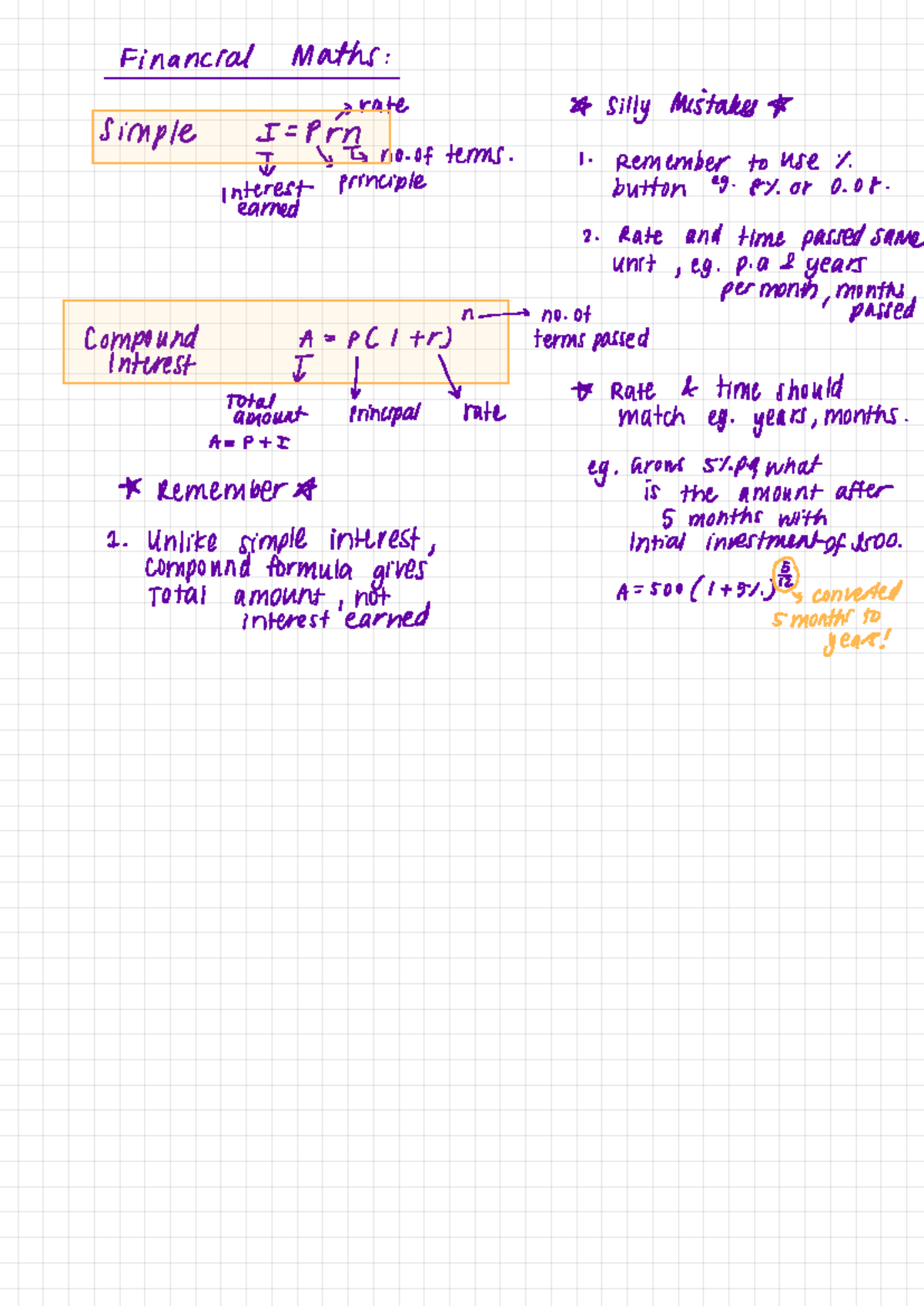 Financial Maths cheatsheet - Financial Maths : - rate * Silly Mistakes ...