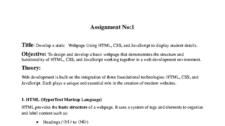 Assignment 1: Creating a Static Webpage with HTML, CSS & JS - Studocu