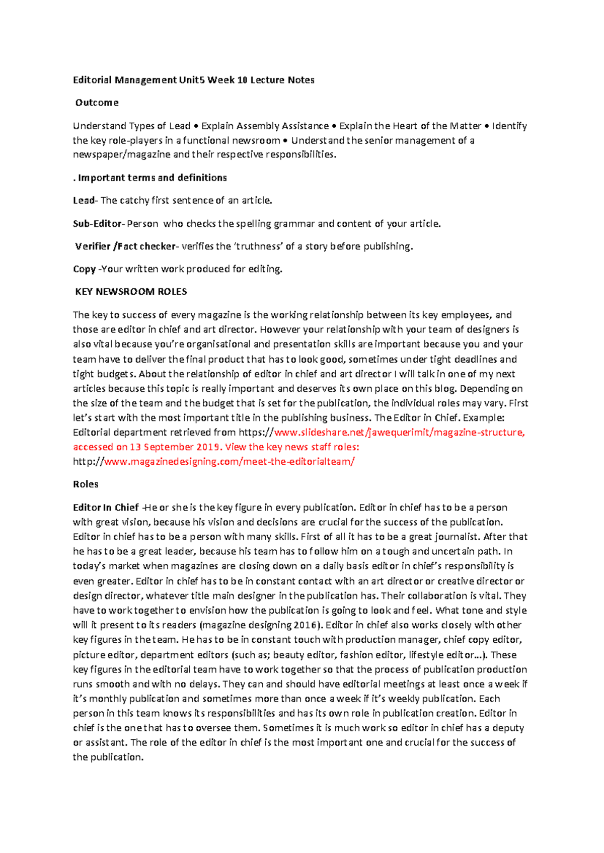 PR2A Week 10 Lecture notes - Editorial Management Unit5 Week 10 Lecture ...