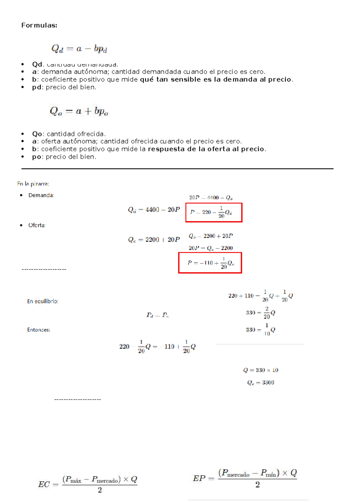 Formulas - eee - Formulas: Qd: cantidad demandada. a: demanda autónoma ...