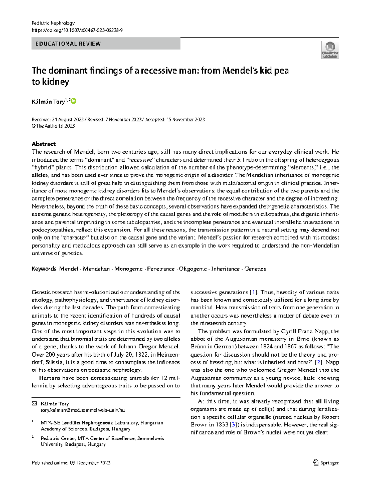 Pediatric Nephrology EDUCATIONAL REVIEW: Mendelian Insights into Kidney ...