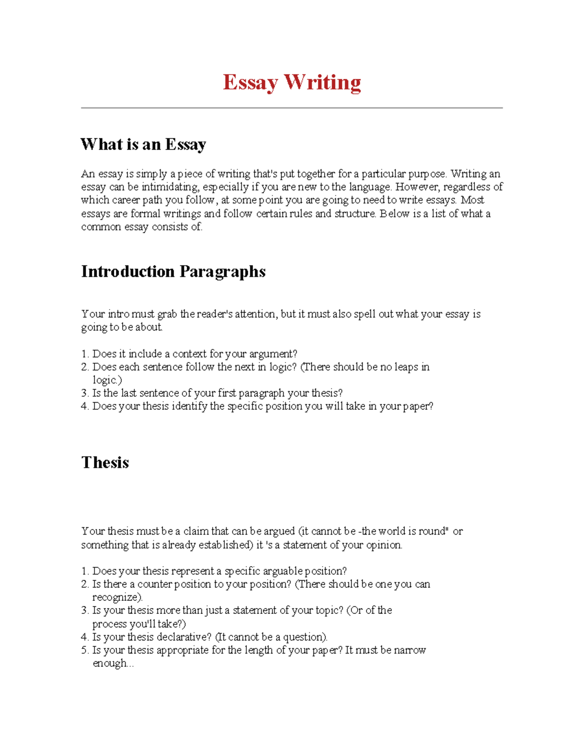 Essay Writing Guide: Structuring Your Argument Effectively - Studocu