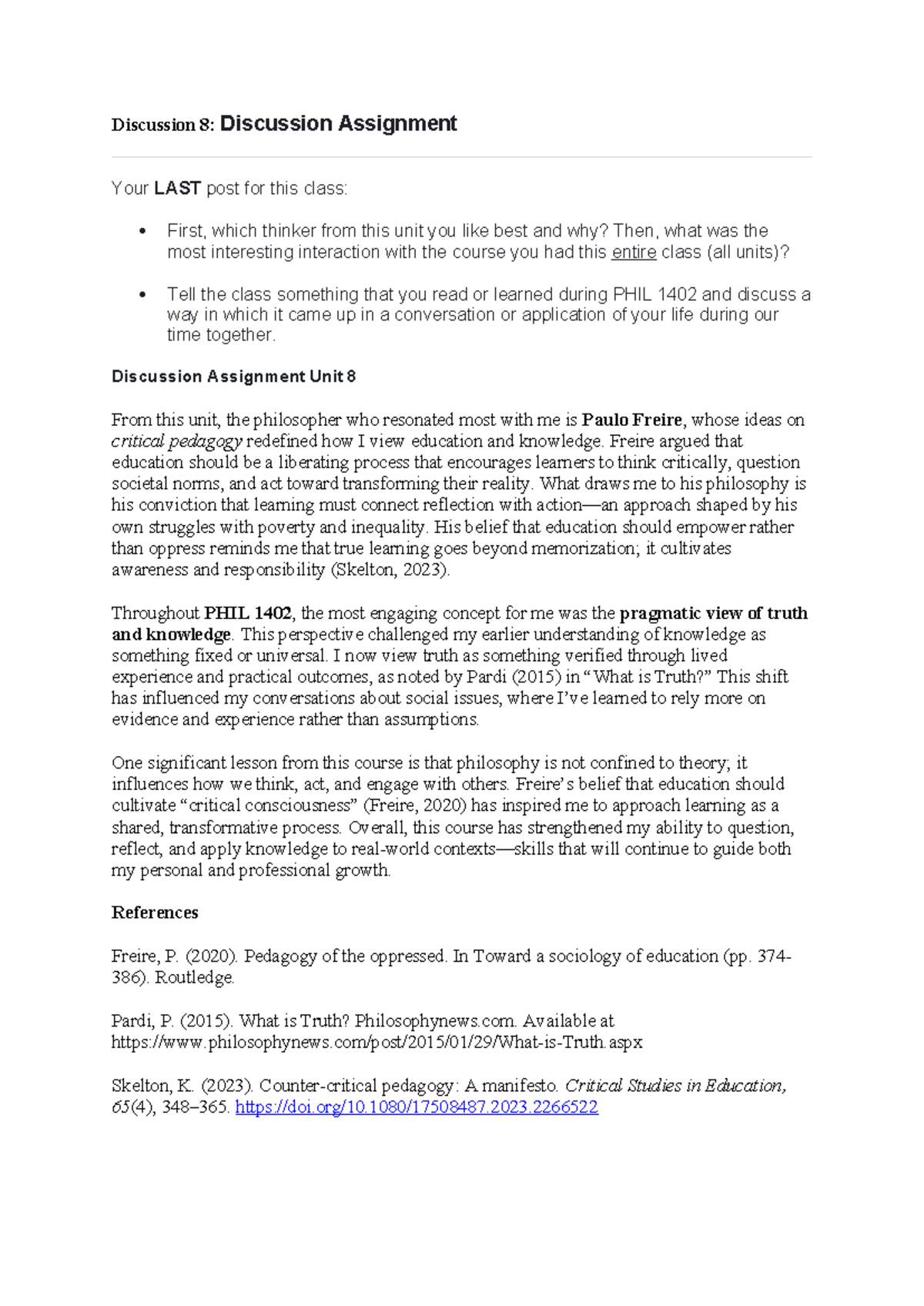PHIL 1402: Final Discussion Assignment on Key Philosophers and Insights ...