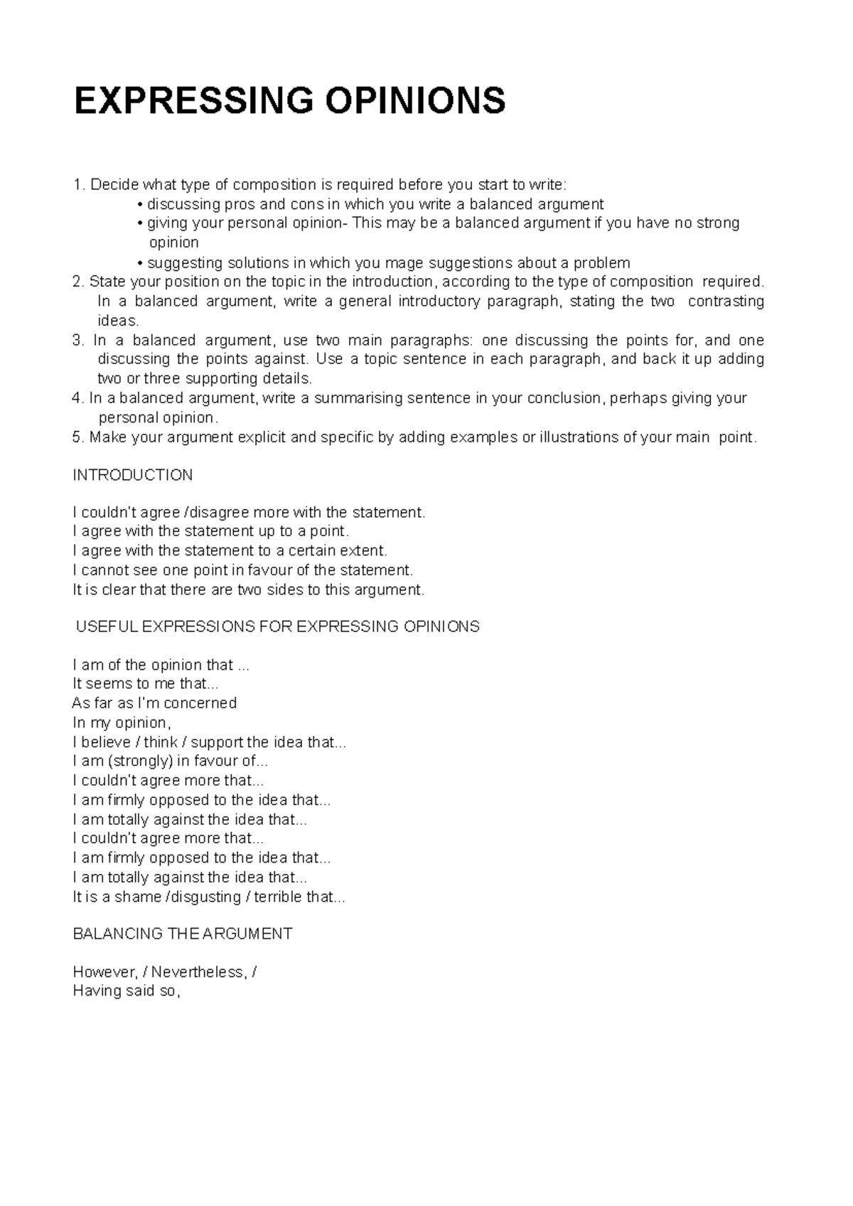 B2 Writing: Expressing Opinions and Balanced Arguments - Studocu