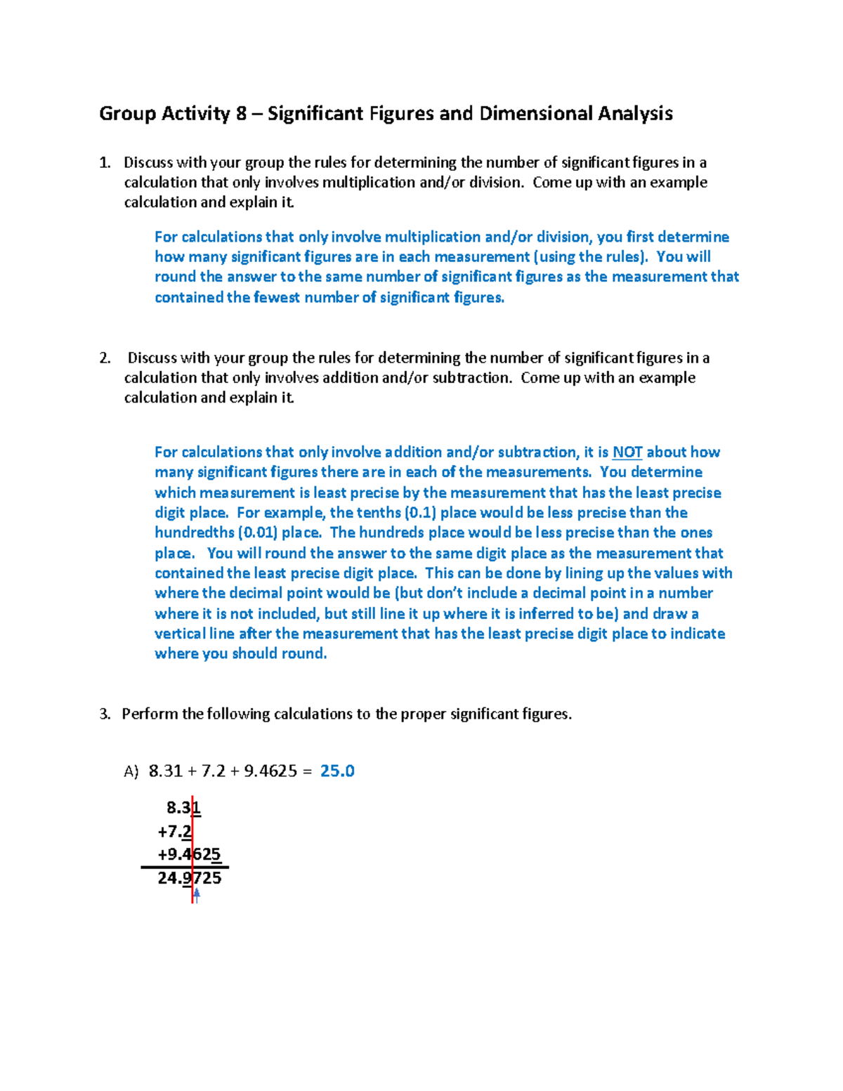 Chem139 Group Activity 8: Significant Figures & Dimensional Analysis ...