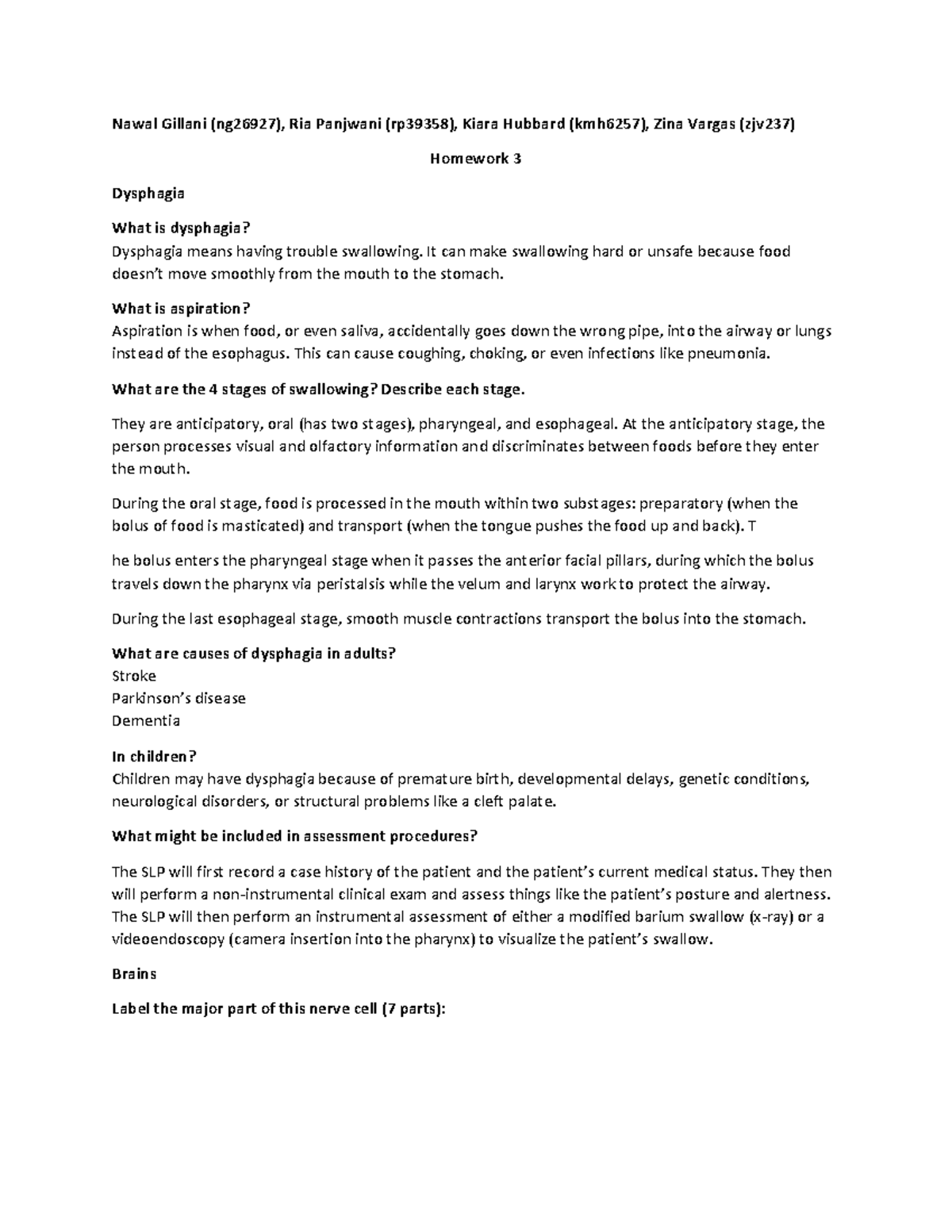 Homework 3: Dysphagia and Language Disorders - Studocu