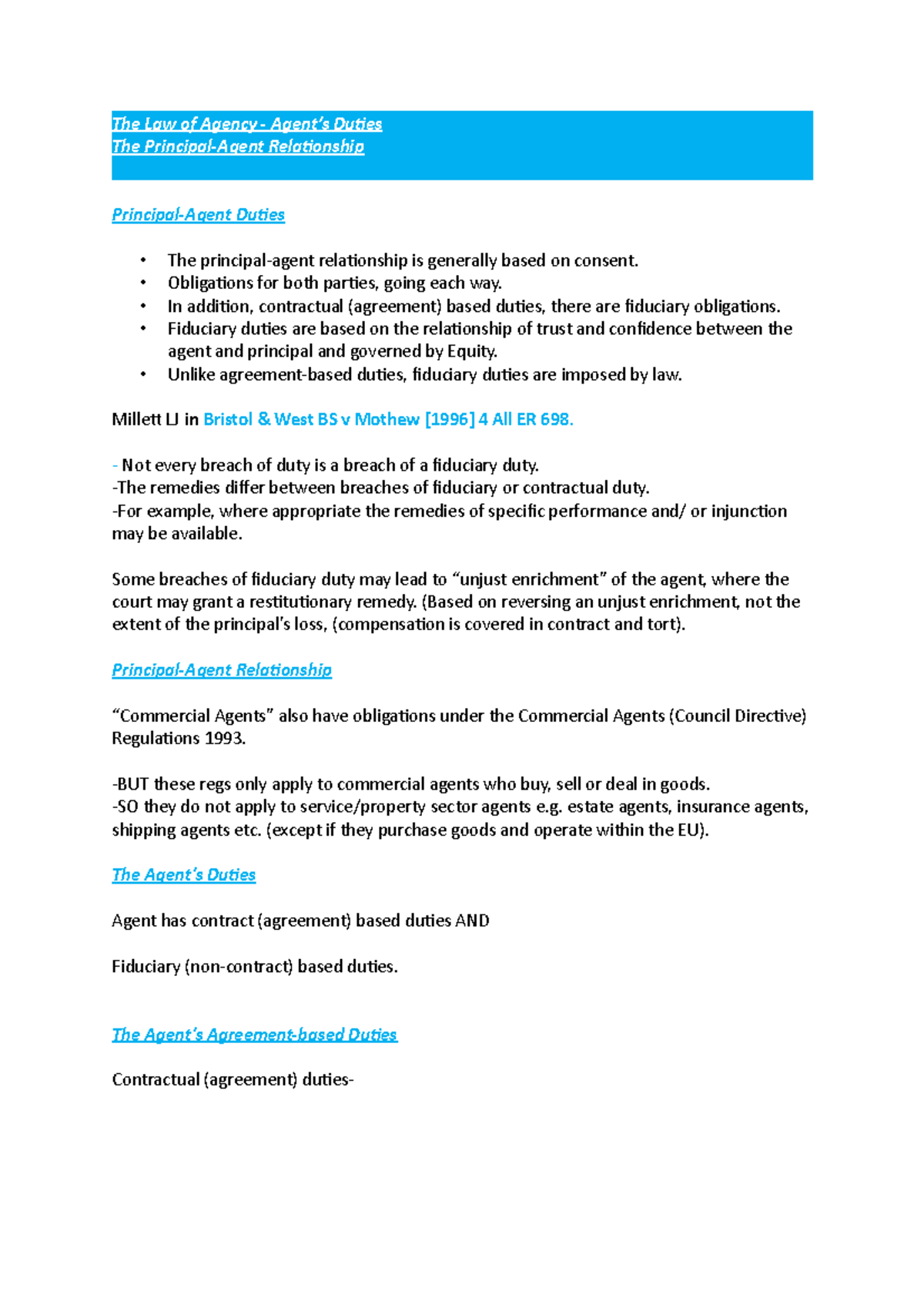 The Law of Agency (Law 101) - Duties of Agents and Principals Explained ...