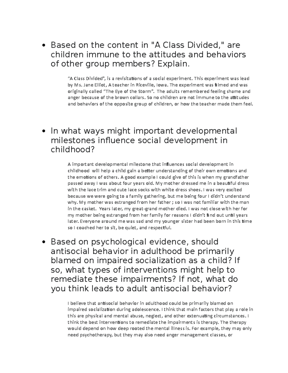 Psy 355 Discussion 2-1: Impact of Socialization on Childhood ...