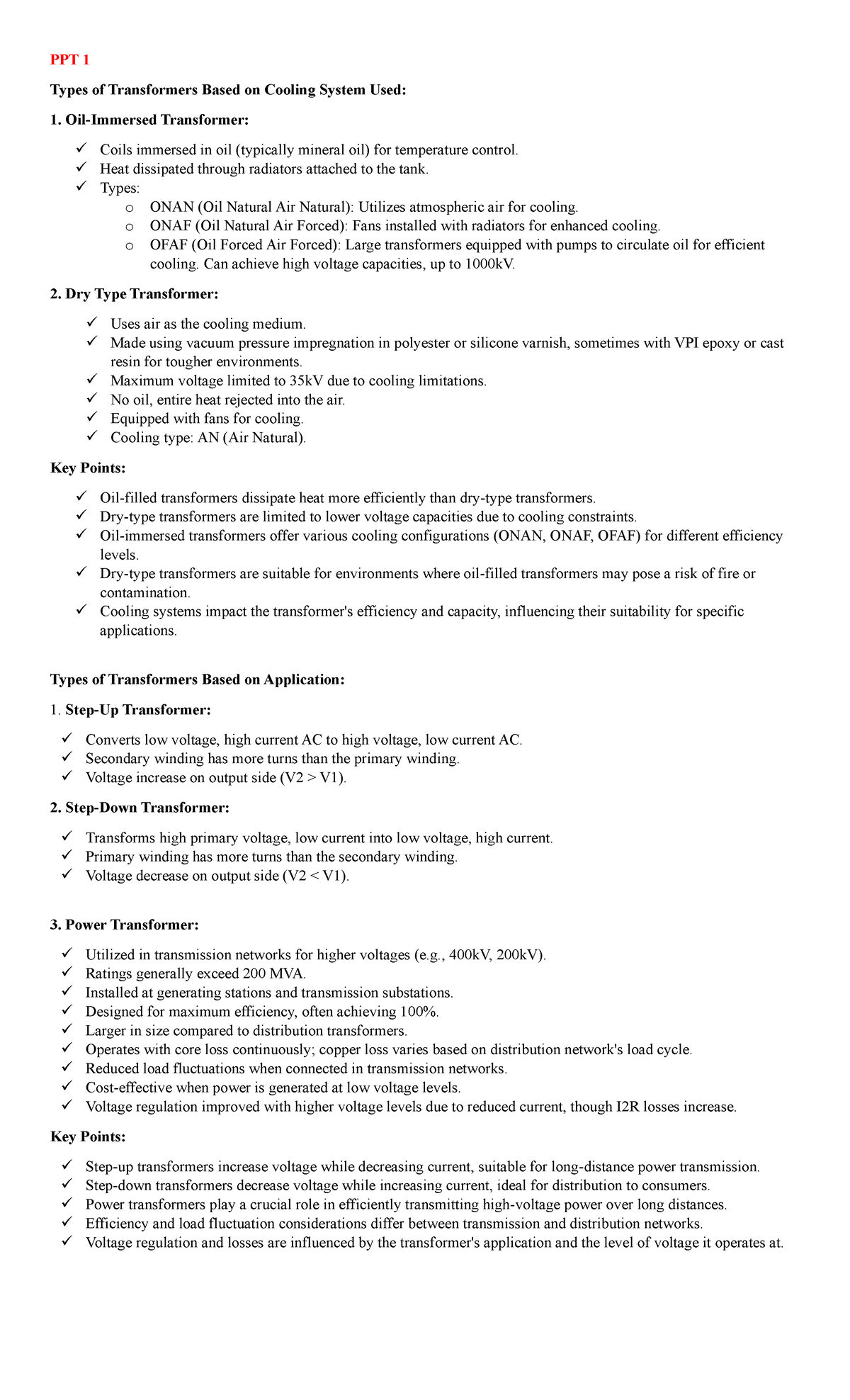 Summary of Transformer Operation and Types - Bachelor of Science in ...