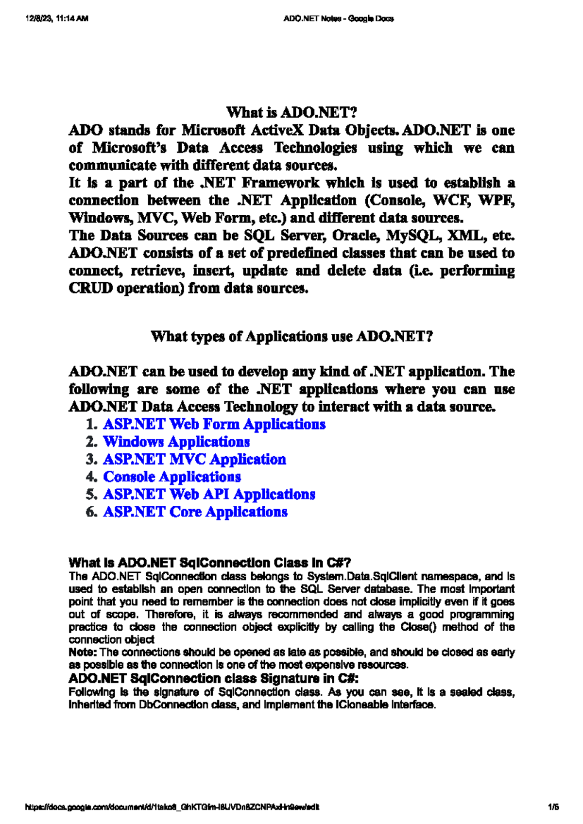 ADO dot net - ADO Dot Net Notes - 11:14 AM ADO Notes Google Docs What ...