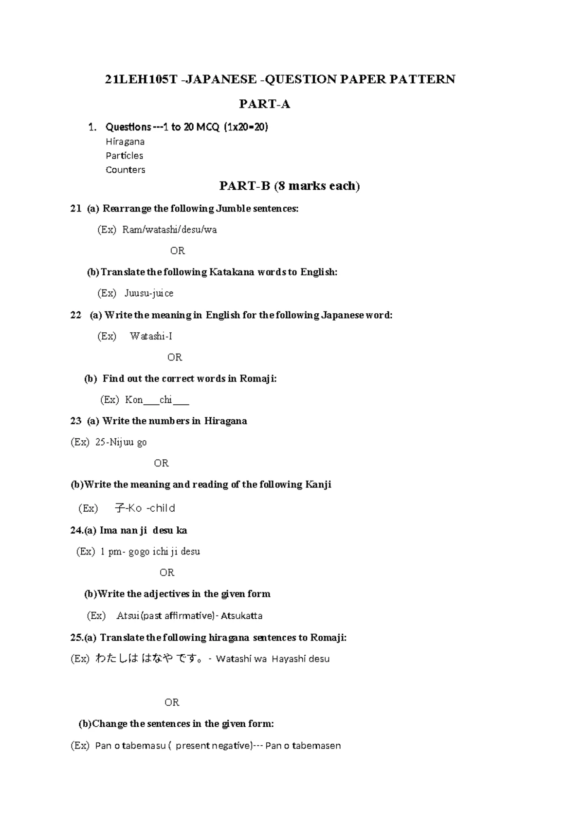 Japanese qp - CLA-1 QP - Continuous Learning Assessment I Semester ...
