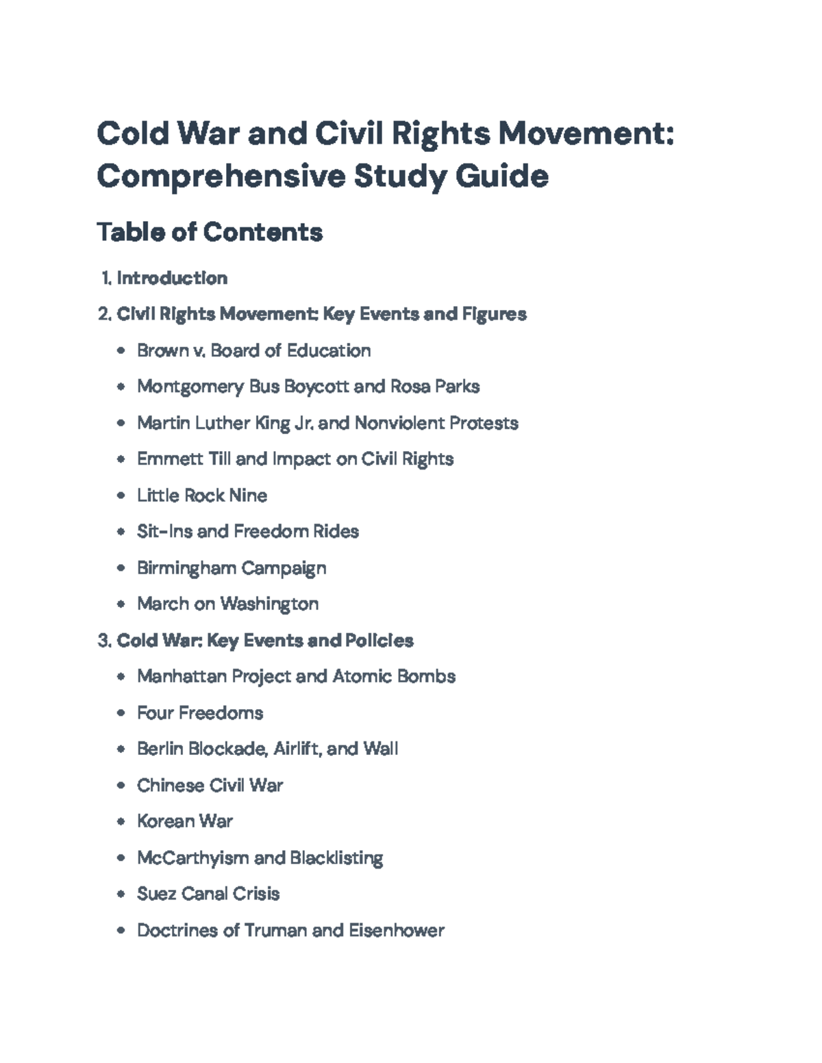 Civil Rights Movement and Cold War: Key Events Study Guide - Cold War ...