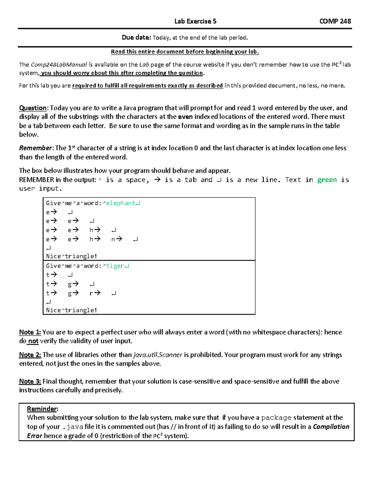 Lab 5 - COMP248 Handout: Java Program for Substring Extraction - Studocu