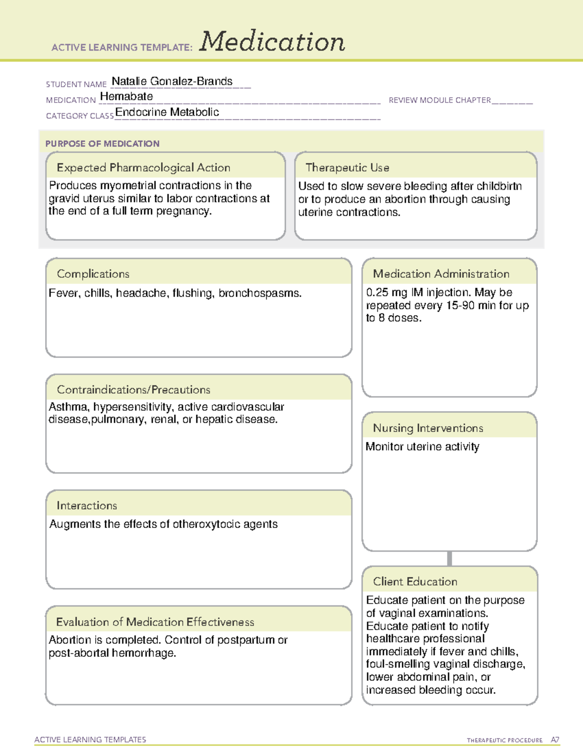 Hemabate Active Learning Template: Therapeutic Procedures A - Studocu