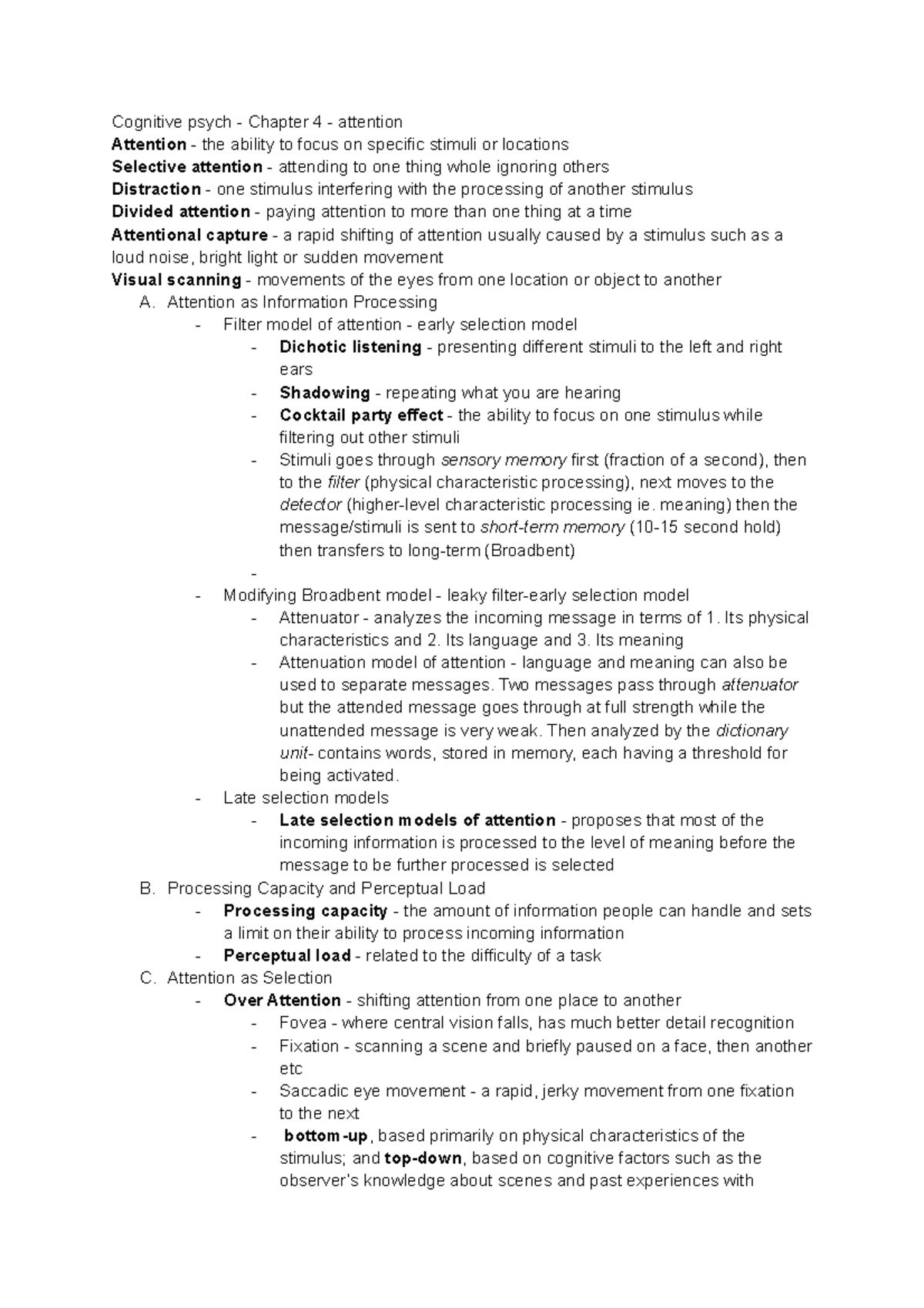 Cognitive Psychology - CH4: Attention and Information Processing - Studocu