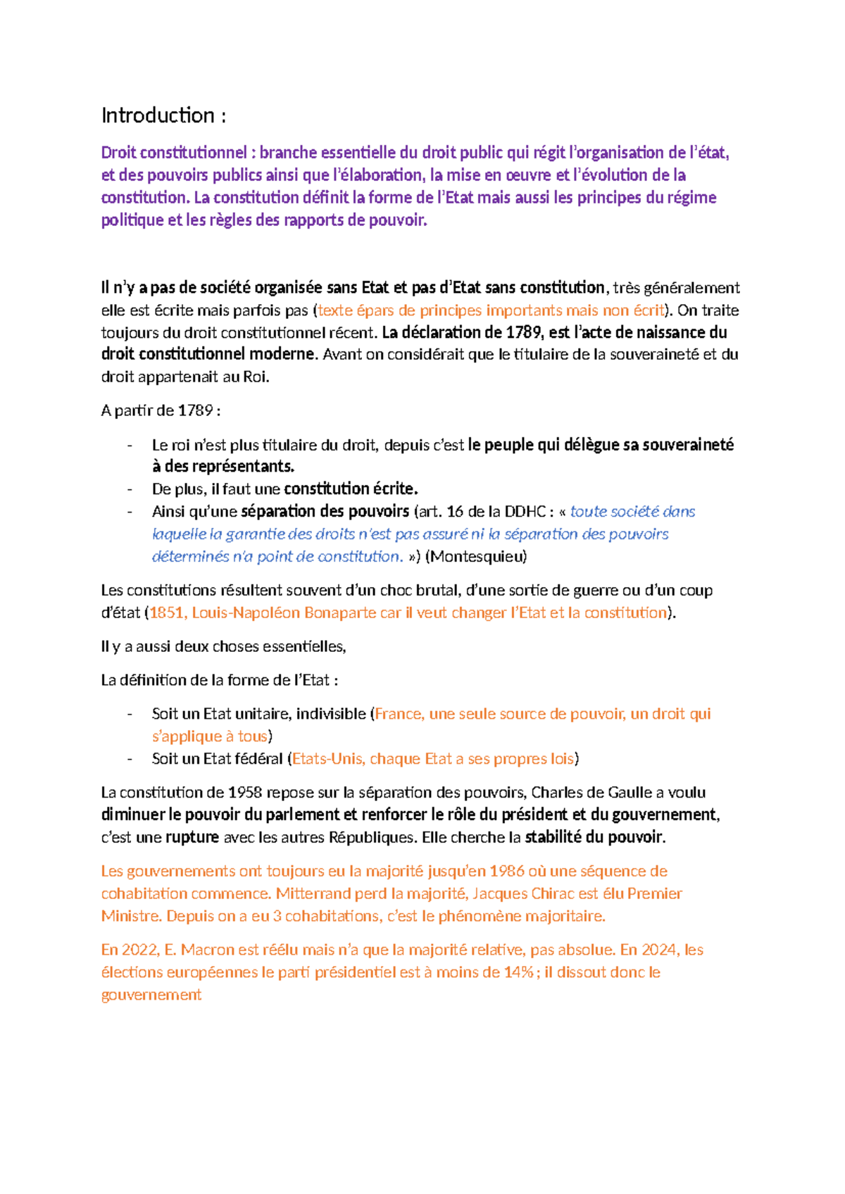 Introduction au Droit Constitutionnel : Fondements et Évolutions - Studocu